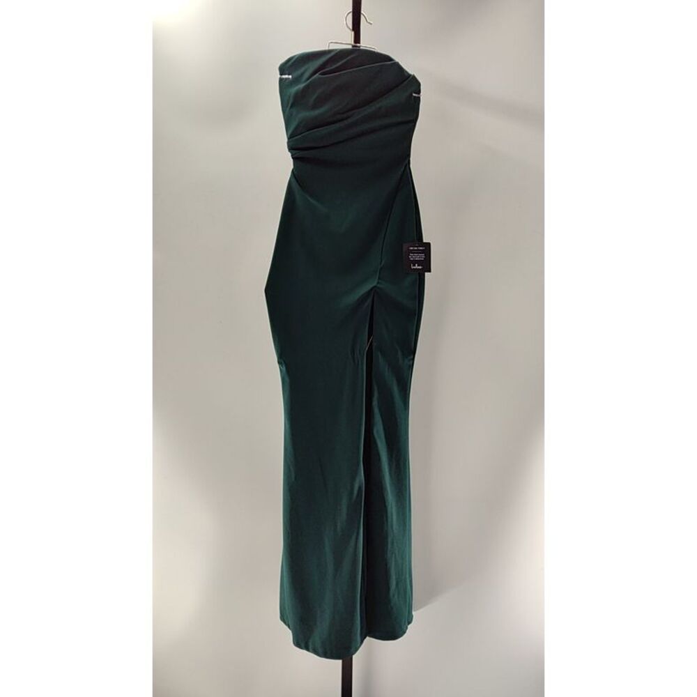 Lulu's Strapless Emerald Green Satin Gown